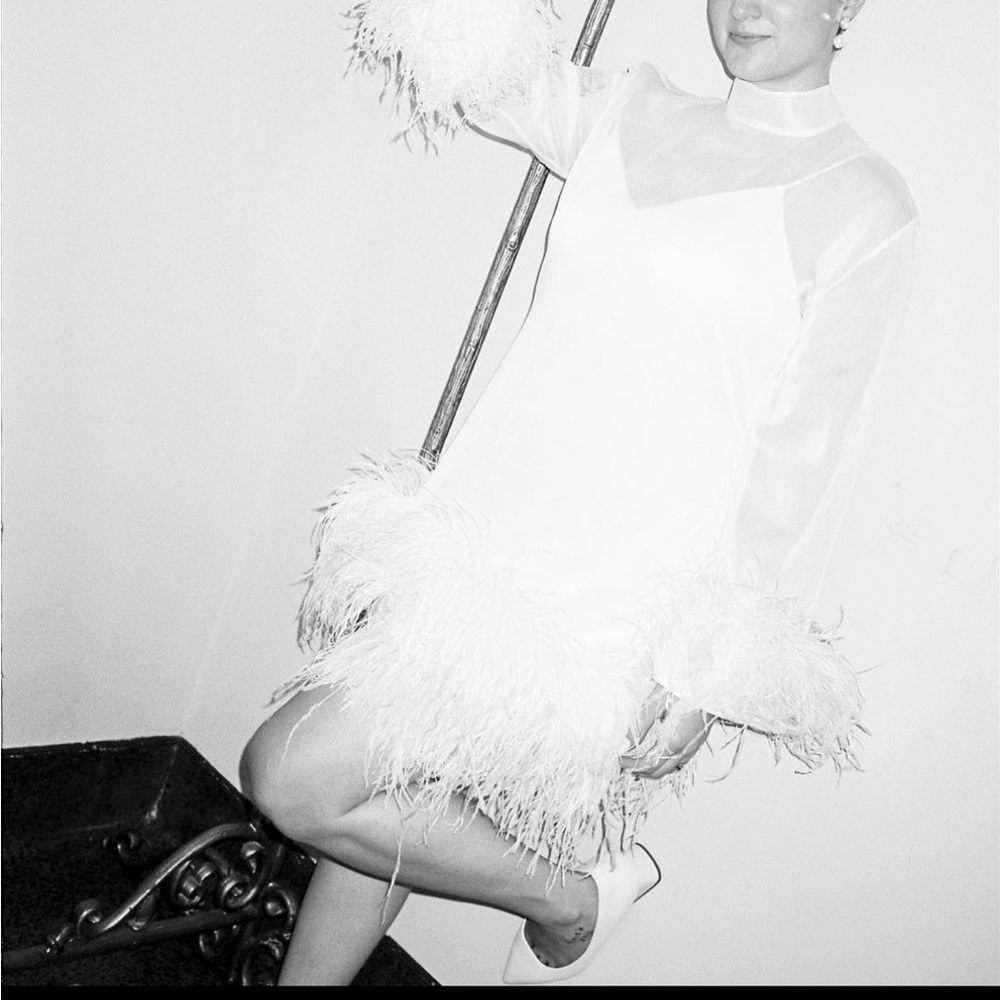 Sheer white feathered dress